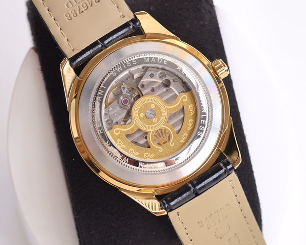 DATEJUST 40MM SMOOTH BEZEL GOLD CASE BLACK LEATHER