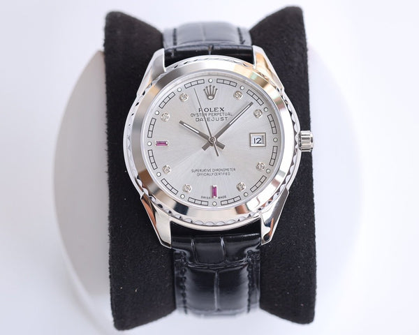 DATEJUST 40MM CASSA IN ACCIAIO CON LUNETTA LISCIA E PELLE NERA