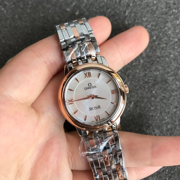 DEVILLE PRESTIGE 27MM QUARTZ ROSE GOLD STEEL MOP DIAL