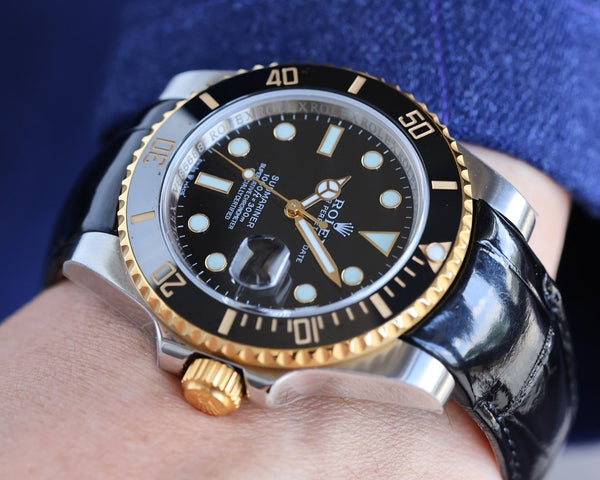 SUBMARINER DATE 40 CASSA IN ACCIAIO ORO CERAMICA NERA PELLE
