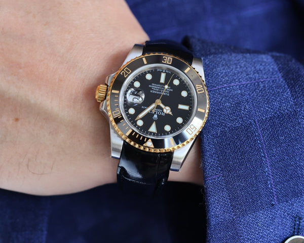 SUBMARINER DATE 40 CASSA IN ACCIAIO ORO CERAMICA NERA PELLE