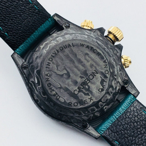 DAYTONA 40MM CUSTOM CARBON FILBER BLACK DIAL NAVY LEATHER