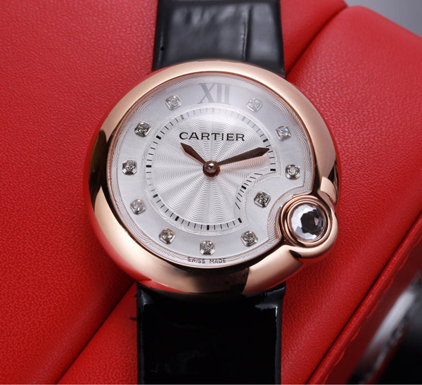 BALLON BLANC 33MM AUTOMATIC DIAMOND NUMERALS LEATHER