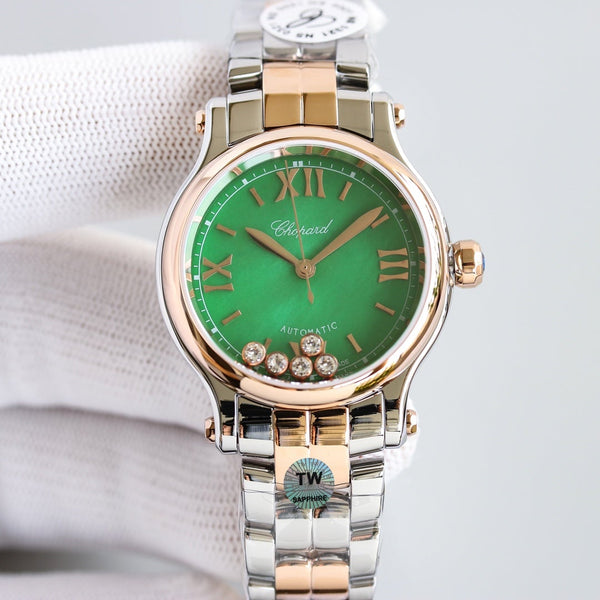 HAPPY SPORT 33MM QUARZ GOLD STEEL MOP DIAL