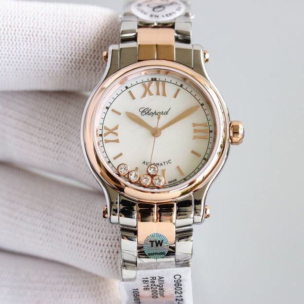 HAPPY SPORT 33MM QUARZ GOLD STEEL MOP DIAL