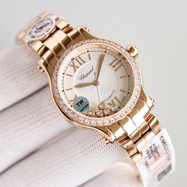 HAPPY SPORT 33MM QUARZ WHITE DIAL DIAMOND BEZEL