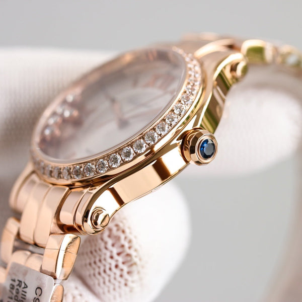 HAPPY SPORT 33MM QUARZ WHITE DIAL DIAMOND BEZEL