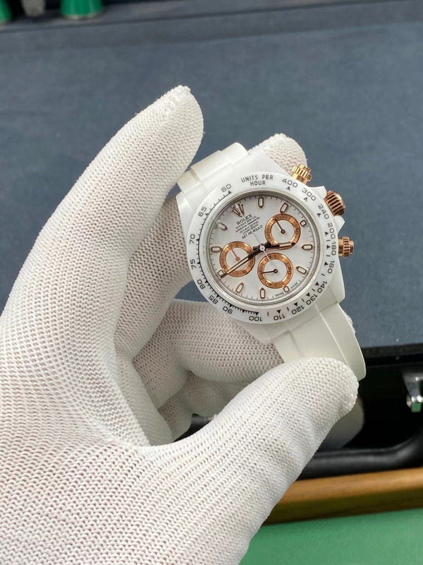 DAYTONA CUSTOM 40MM WHITE CERAMIC YELLOW WHITE DIAL