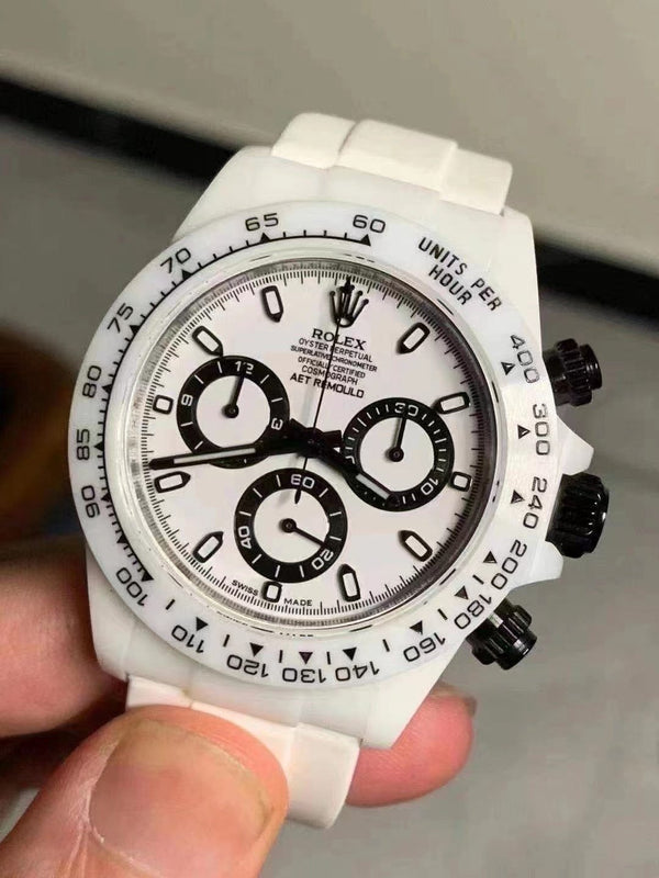 DAYTONA CUSTOM AET 40MM CUSTOM WHITE CERAMIC BLACK WHITE DIAL