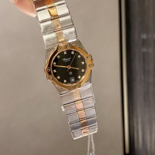 ST MORITZ 28MM QUARTZ ROSE GOLD STEEL DIAMOND NUMERALS