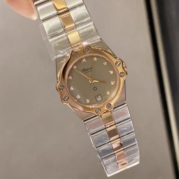 ST MORITZ 28MM QUARTZ ROSE GOLD STEEL DIAMOND NUMERALS