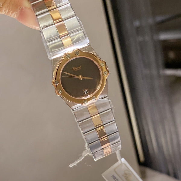 ST MORITZ 28MM QUARTZ ROSE GOLD STEEL DIAMOND NUMERALS