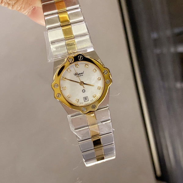 ST MORITZ 28MM QUARTZ ROSE GOLD STEEL DIAMOND NUMERALS