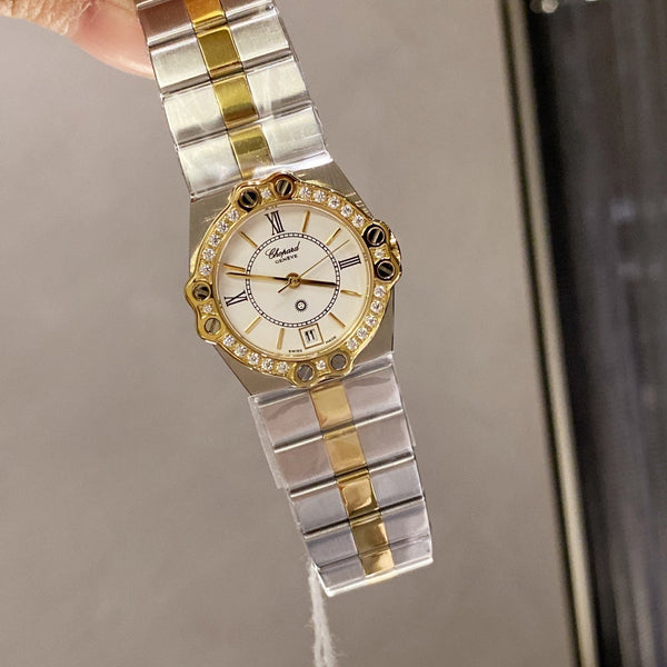 ST MORITZ 28MM QUARTZ GOLD STEEL DIAMOND BEZEL
