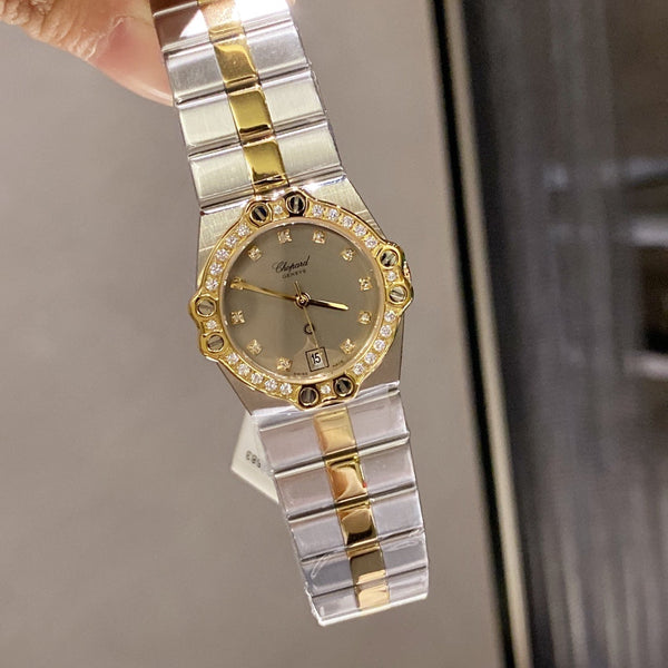ST MORITZ 28MM QUARTZ GOLD STEEL DIAMOND BEZEL