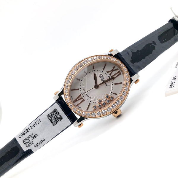 HAPPY SPORT ROSE GOLD STEEL DIAMOND BEZEL LEATHER