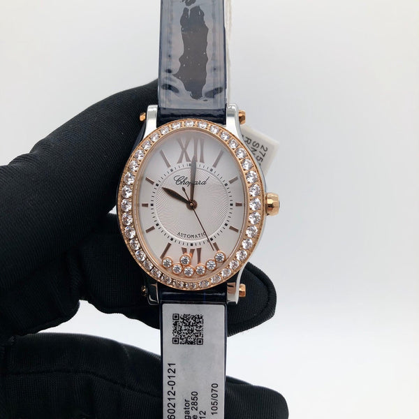 HAPPY SPORT ROSE GOLD STEEL DIAMOND BEZEL LEATHER