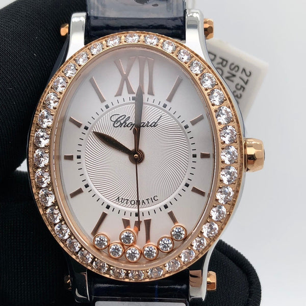 HAPPY SPORT ROSE GOLD STEEL DIAMOND BEZEL LEATHER