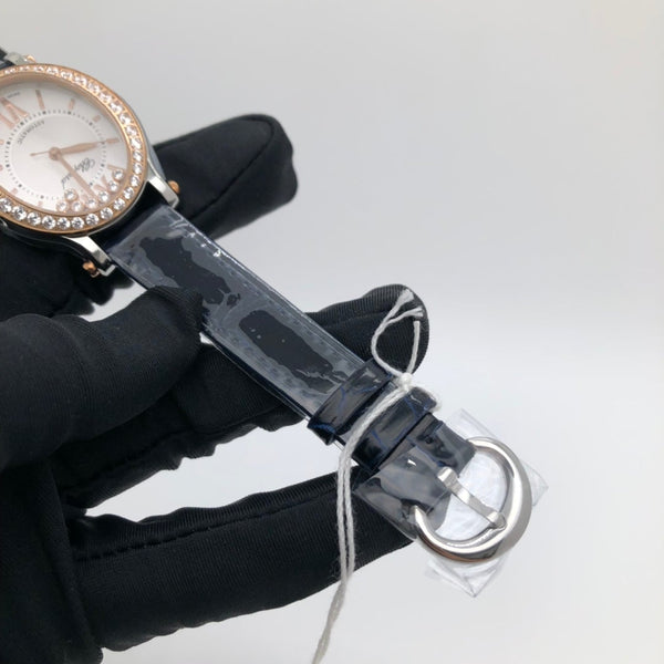 HAPPY SPORT ROSE GOLD STEEL DIAMOND BEZEL LEATHER