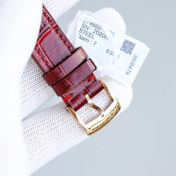 HAPPY SPORT 36MM ORO ROSA LUNETTA DIAMANTI QUADRANTE ROSSO