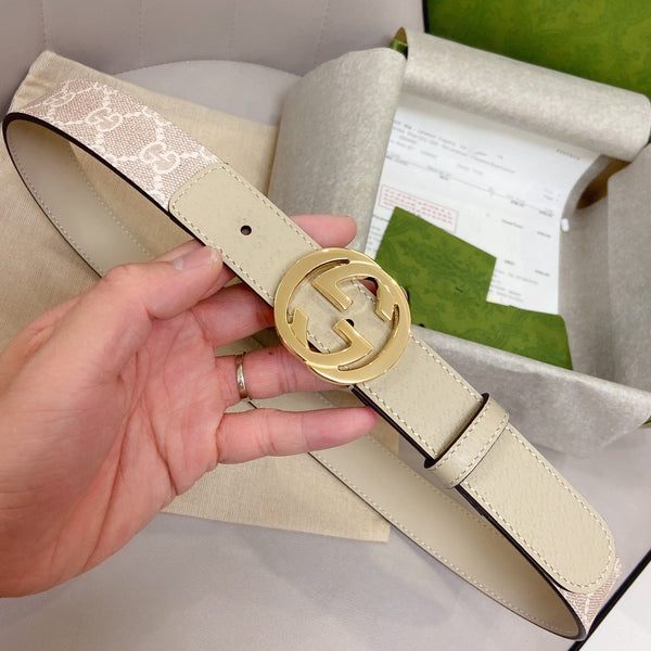 GG BELT DOUBLE G BUCKLE PINK CANVAS