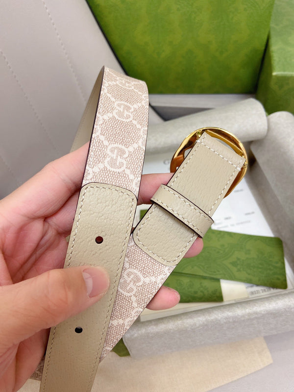 GG BELT DOUBLE G BUCKLE PINK CANVAS