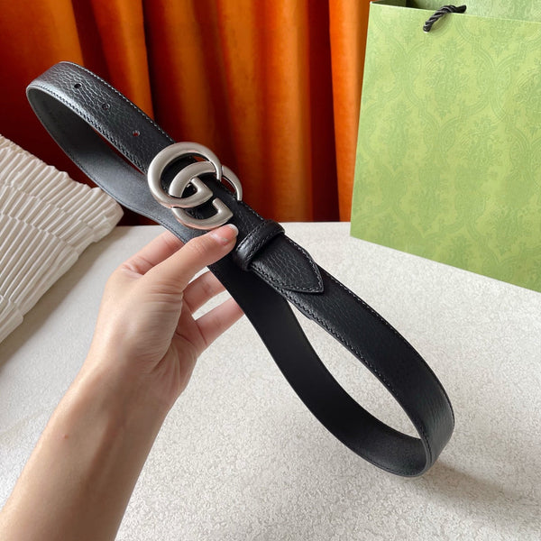 GG BELT DOUBLE G BUCKLE 30MM BLACK LEATHER