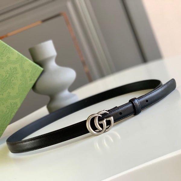 GG MARMONT THIN BELT DOUBLE G BUCKLE BLACK LEATHER