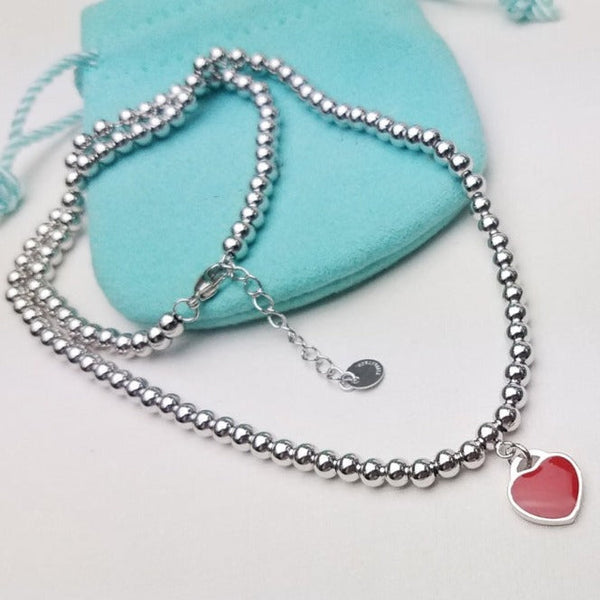COLLANA CON CATENA A PALLINE IN ARGENTO CON PEDANTE A CUORE
