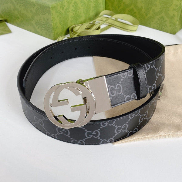 INTERLOCKING G SILVER BUCKLE 38MM BLACK LEAHTER MONOGRAM