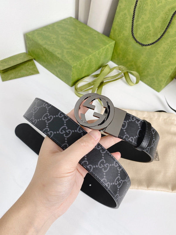 INTERLOCKING G GREY BUCKLE 38MM BLACK LEAHTER MONOGRAM