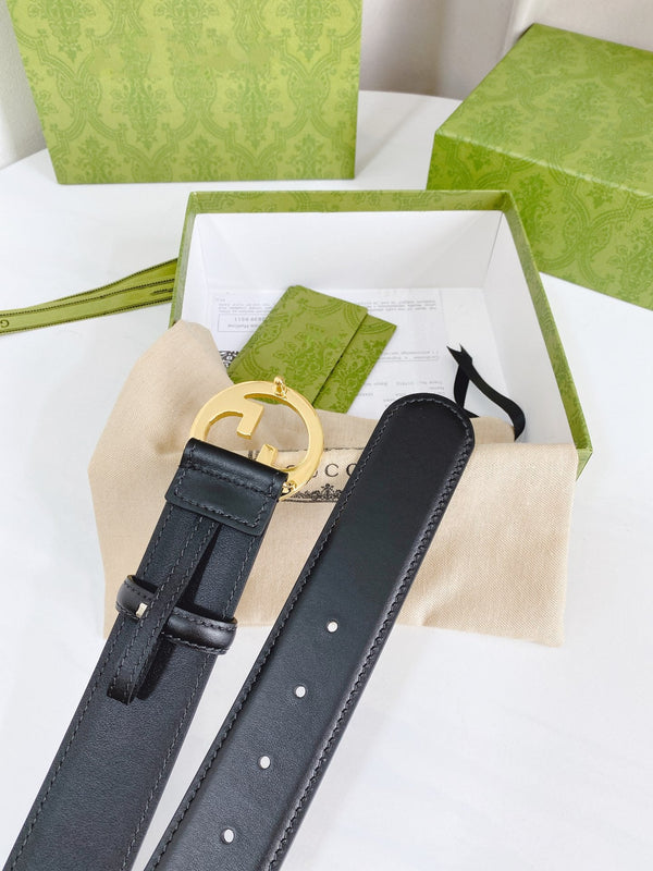 FIBBIA INTERLOCKING G GOLD 40MM PELLE NERA