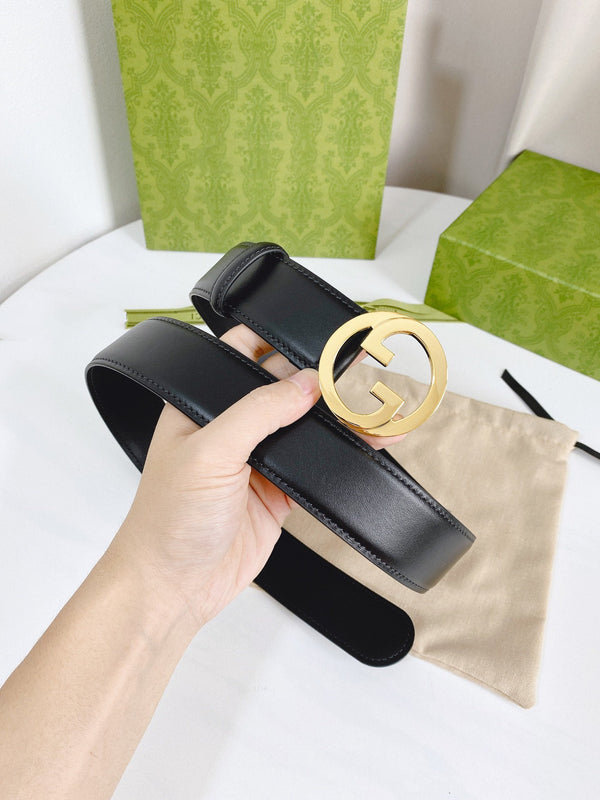 FIBBIA INTERLOCKING G GOLD 40MM PELLE NERA