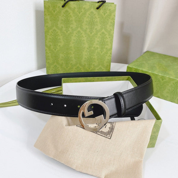 FIBBIA INTERLOCKING G ARGENTO 40MM PELLE NERA