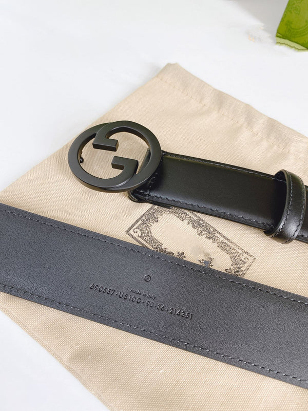 INTERLOCKING G BLACK BUCKLE 40MM BLACK LEAHTER