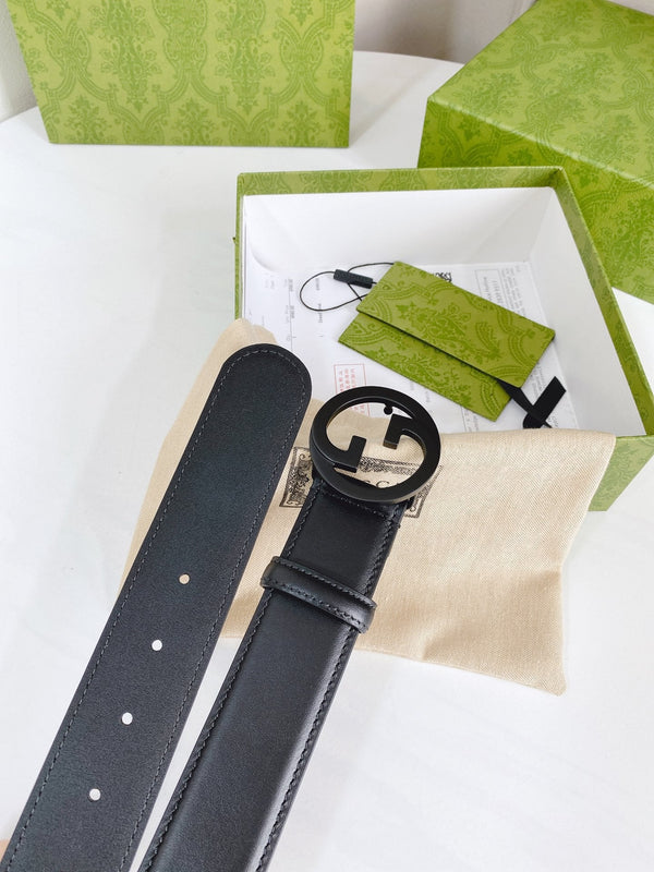 INTERLOCKING G BLACK BUCKLE 40MM BLACK LEAHTER