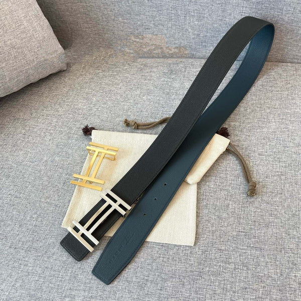 DOPPIA H 38MM NERO BLU PELLE