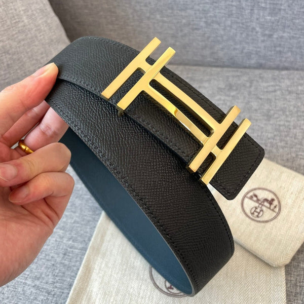 DOPPIA H 38MM NERO BLU PELLE