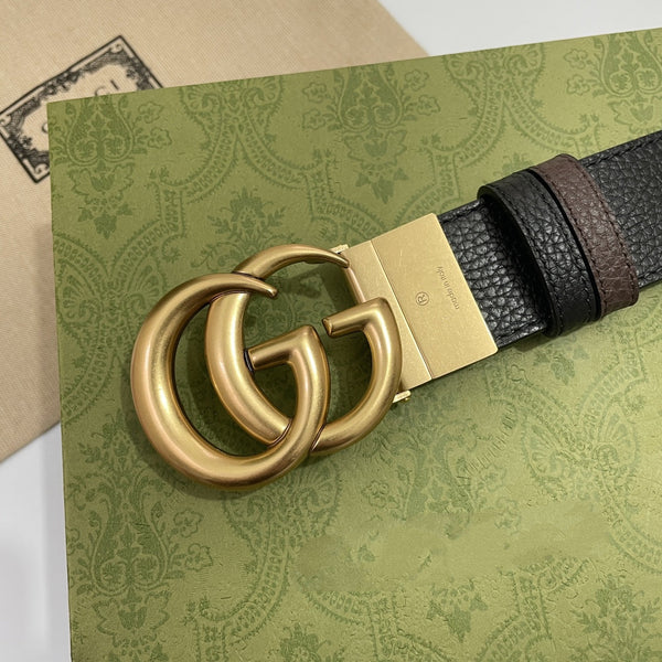 DOUBLE G GOLD BUCKLE 38MM BLACK BROWN LEATHER