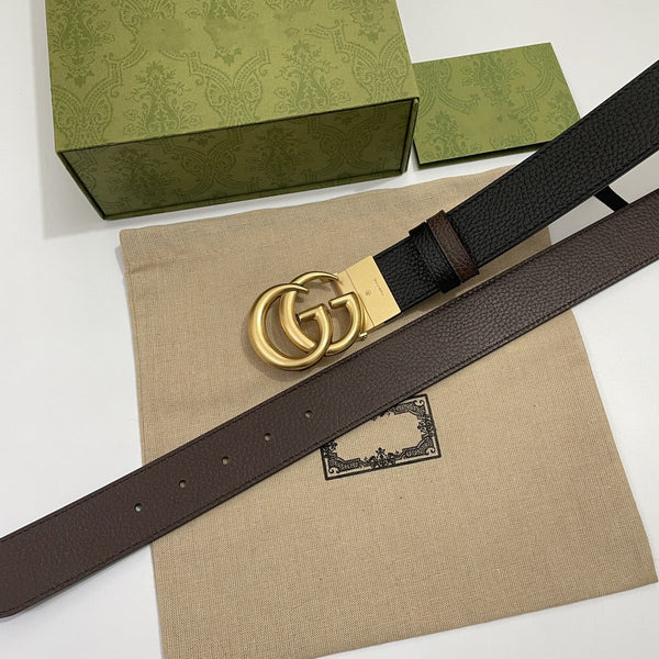 DOUBLE G GOLD BUCKLE 38MM BLACK BROWN LEATHER