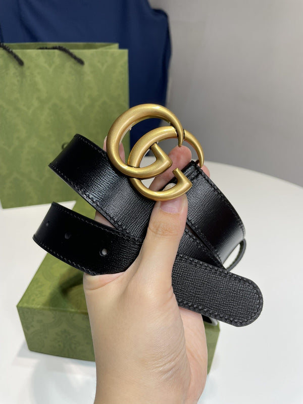 MARMONT 30MM DOUBLE G GOLD BUCKLE BLACK LEATHER