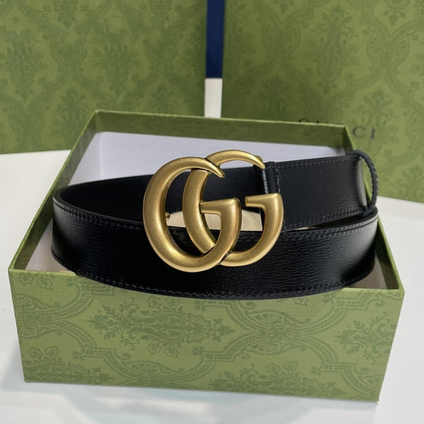 MARMONT 30MM DOUBLE G GOLD BUCKLE BLACK LEATHER