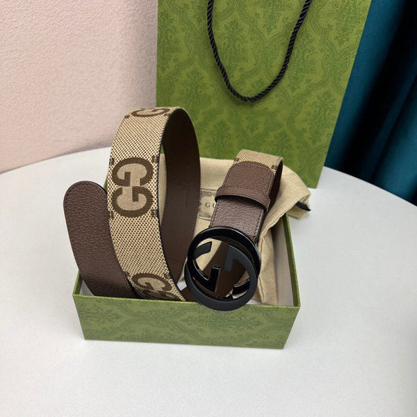 FIBBIA INTERLOCKING G NERO GRIGIO 40MM TELA BEIGE