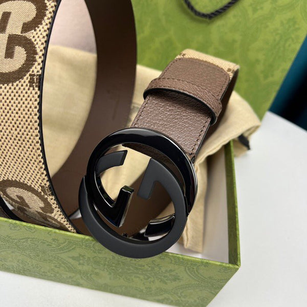 FIBBIA INTERLOCKING G NERO GRIGIO 40MM TELA BEIGE