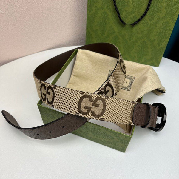 FIBBIA INTERLOCKING G NERO GRIGIO 40MM TELA BEIGE