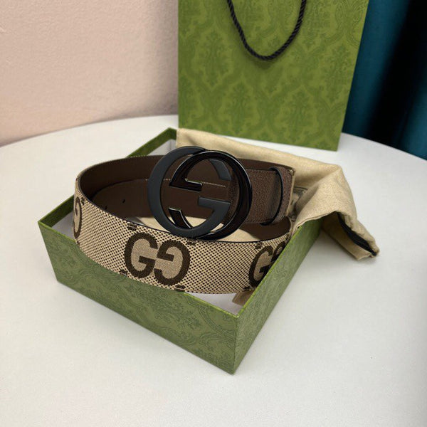 FIBBIA INTERLOCKING G NERO GRIGIO 40MM TELA BEIGE