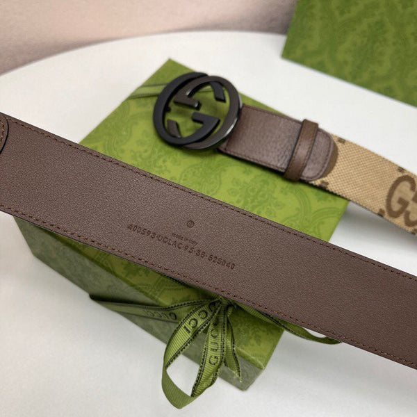 FIBBIA INTERLOCKING G NERO GRIGIO 40MM TELA BEIGE