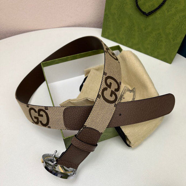 INTERLOCKING G GOLD GREY BUCKLE 40MM BEIGE CANVAS