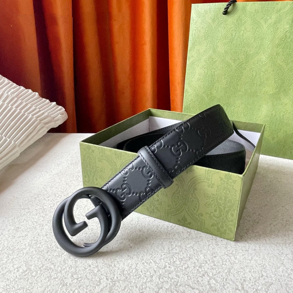 FIBBIA DOPPIA G NERA 40MM PELLE NERA STAMPATA