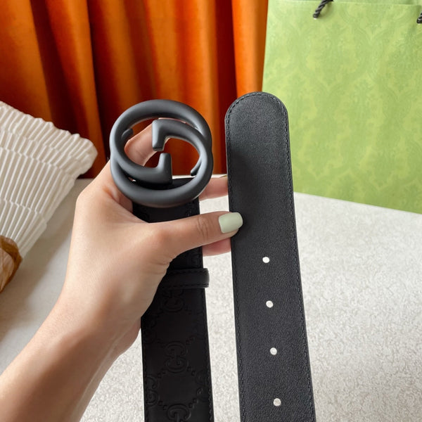 FIBBIA DOPPIA G NERA 40MM PELLE NERA STAMPATA